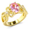 18k Yellow Gold Plated Filagree Ring 1.1ct Pink CZ